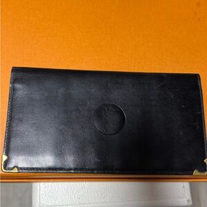 Celine Black Leather Wallet with Gold Accents